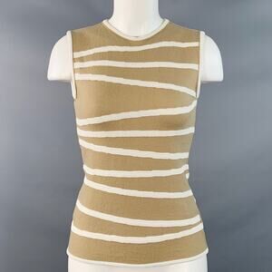 Size S Beige White Merino Wool Blend Textured Stripe Sleeveless Casual Top